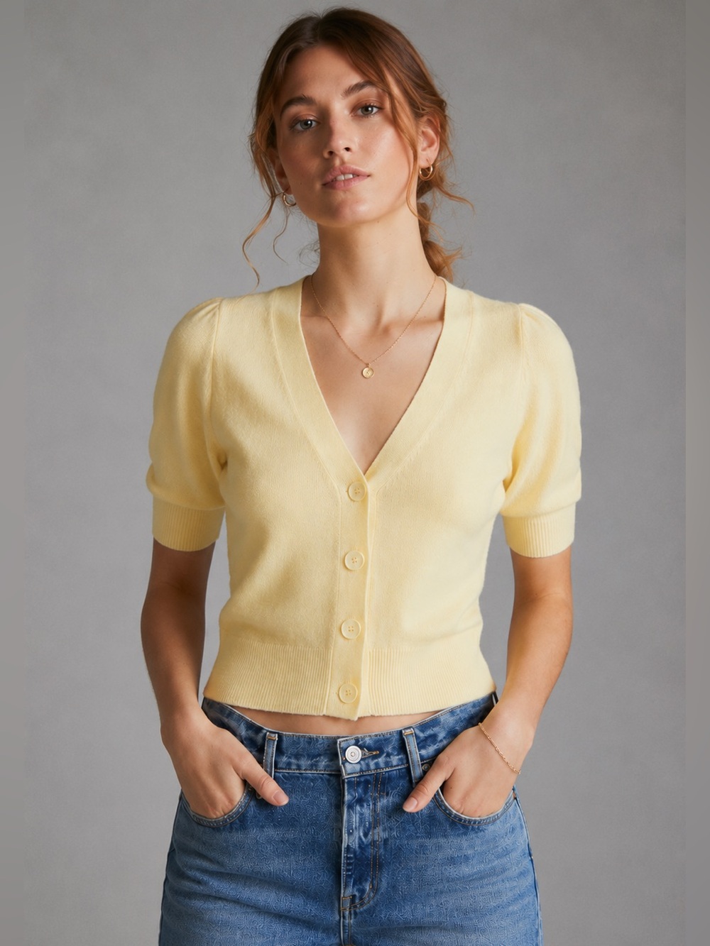Anthropologie Maeve Beth Cashmere Sweater Puff Sleeve Size Small